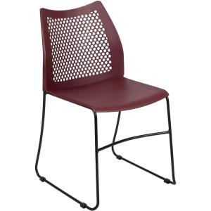 Flash Furniture HERCULES Series 661 lb. Capacity Black Stack Chair with Air-Vent Back and Black Powder Coated Sled Base(Burgundy)