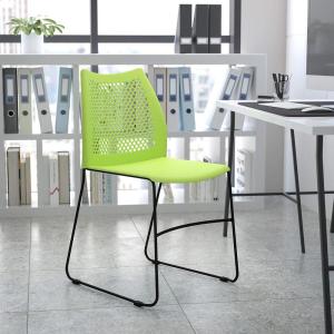 Flash Furniture HERCULES Series 661 lb. Capacity Black Stack Chair with Air-Vent Back and Black Powder Coated Sled Base(Green)