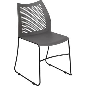 Flash Furniture HERCULES Series 661 lb. Capacity Black Stack Chair with Air-Vent Back and Black Powder Coated Sled Base(Grey)