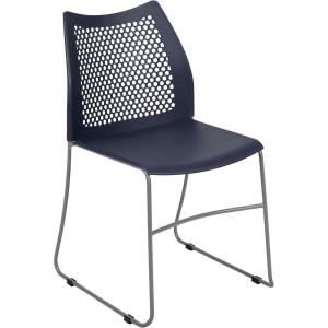 Flash Furniture HERCULES Series 661 lb. Capacity Black Stack Chair with Air-Vent Back and Black Powder Coated Sled Base(Navy)
