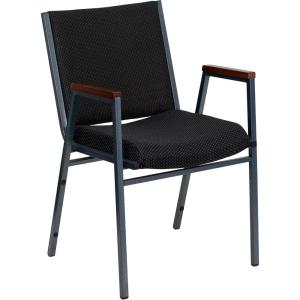 Flash Furniture HERCULES Series Heavy Duty Black Vinyl Stack Chair with Arms and Ganging Bracket(Black Patterned Fabric)