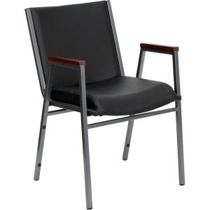 Flash Furniture HERCULES Series Heavy Duty Black Vinyl Stack Chair with Arms and Ganging Bracket(Black Vinyl)