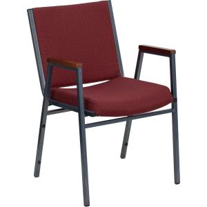 Flash Furniture HERCULES Series Heavy Duty Black Vinyl Stack Chair with Arms and Ganging Bracket(Burgundy Patterned Fabric)