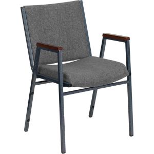 Flash Furniture HERCULES Series Heavy Duty Black Vinyl Stack Chair with Arms and Ganging Bracket(Gray Fabric)