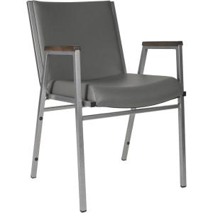 Flash Furniture HERCULES Series Heavy Duty Black Vinyl Stack Chair with Arms and Ganging Bracket(Gray Vinyl)