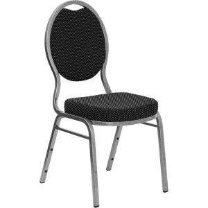 Flash Furniture HERCULES Series Teardrop Back Stacking Banquet Chair in Black Patterned Fabric – Silver Vein Frame(Black Patterned Fabric/Silver Vein Frame)
