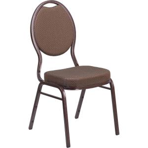 Flash Furniture HERCULES Series Teardrop Back Stacking Banquet Chair in Black Patterned Fabric – Silver Vein Frame(Brown Patterned Fabric/Copper Vein Frame)