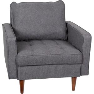 Flash Furniture Hudson Commercial Mid-Century Modern Chair – Dark Gray Faux Linen Upholstery – Buttonless Tufted Seat – Solid Wood Legs(Dark Gray)