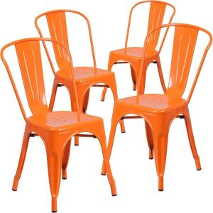 Flash Furniture Luke Commercial Grade 4 Pack Orange Metal Indoor-Outdoor Stackable Chair