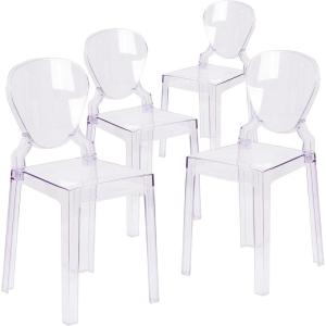 Flash Furniture Theo Ghost Chair with Tear Back in Transparent Crystal(Set of 4)