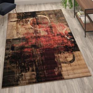 Flash Furniture Caldor Collection 6′ x 9′ Abstract Area Rug – Black and Gray Olefin Facing – Jute Backing – Living Room or Bedroom(6′ x 9′ (Rectangular))