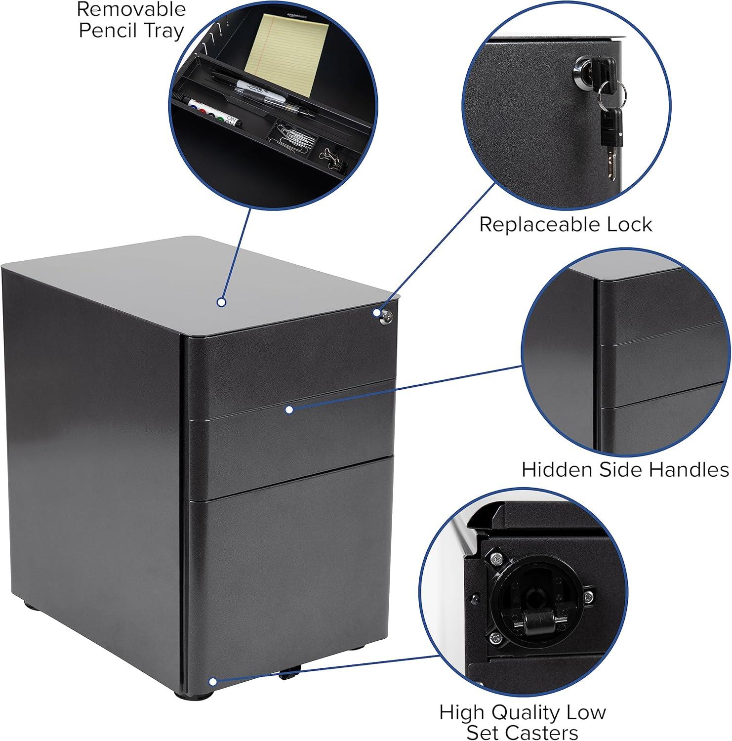 image:imageFlash Furniture Work From Home Kit Adjustable Computer Desk Ergonomic Mesh Office Chair and Locking Mobile Filing Cabinet with Inset HandlesBlack
