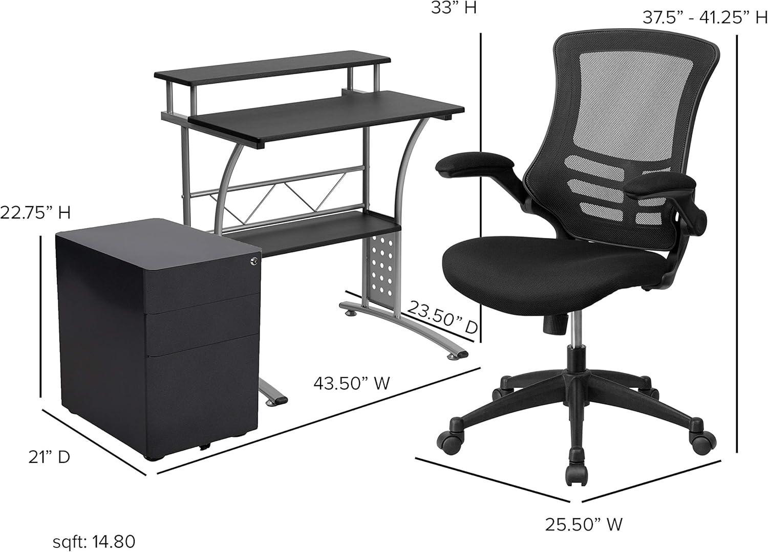 image:imageFlash Furniture Work From Home Kit Adjustable Computer Desk Ergonomic Mesh Office Chair and Locking Mobile Filing Cabinet with Inset HandlesBlack