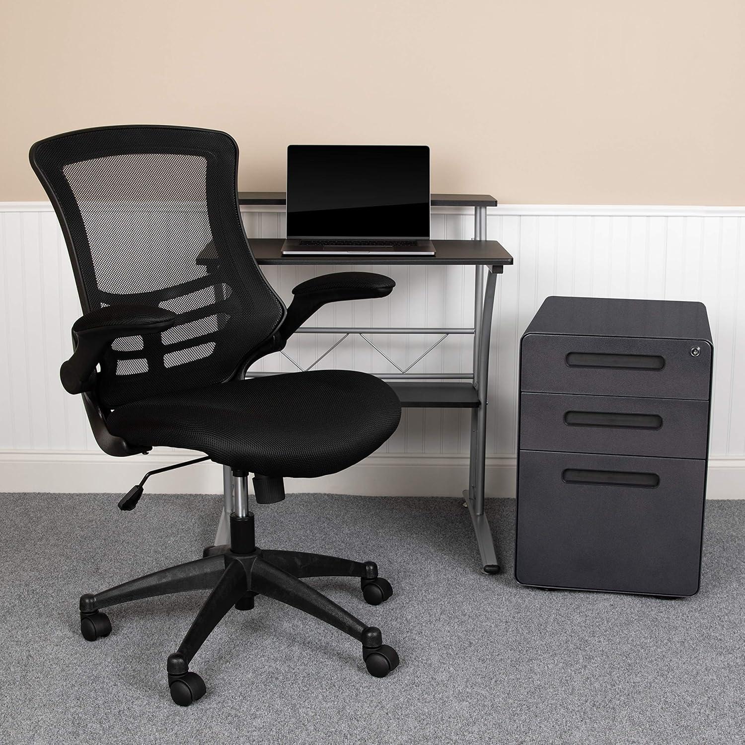 image:imageFlash Furniture Work From Home Kit Adjustable Computer Desk Ergonomic Mesh Office Chair and Locking Mobile Filing Cabinet with Inset HandlesBlack
