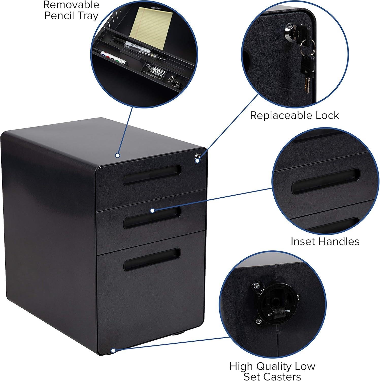 image:imageFlash Furniture Work From Home Kit Adjustable Computer Desk Ergonomic Mesh Office Chair and Locking Mobile Filing Cabinet with Inset HandlesBlack