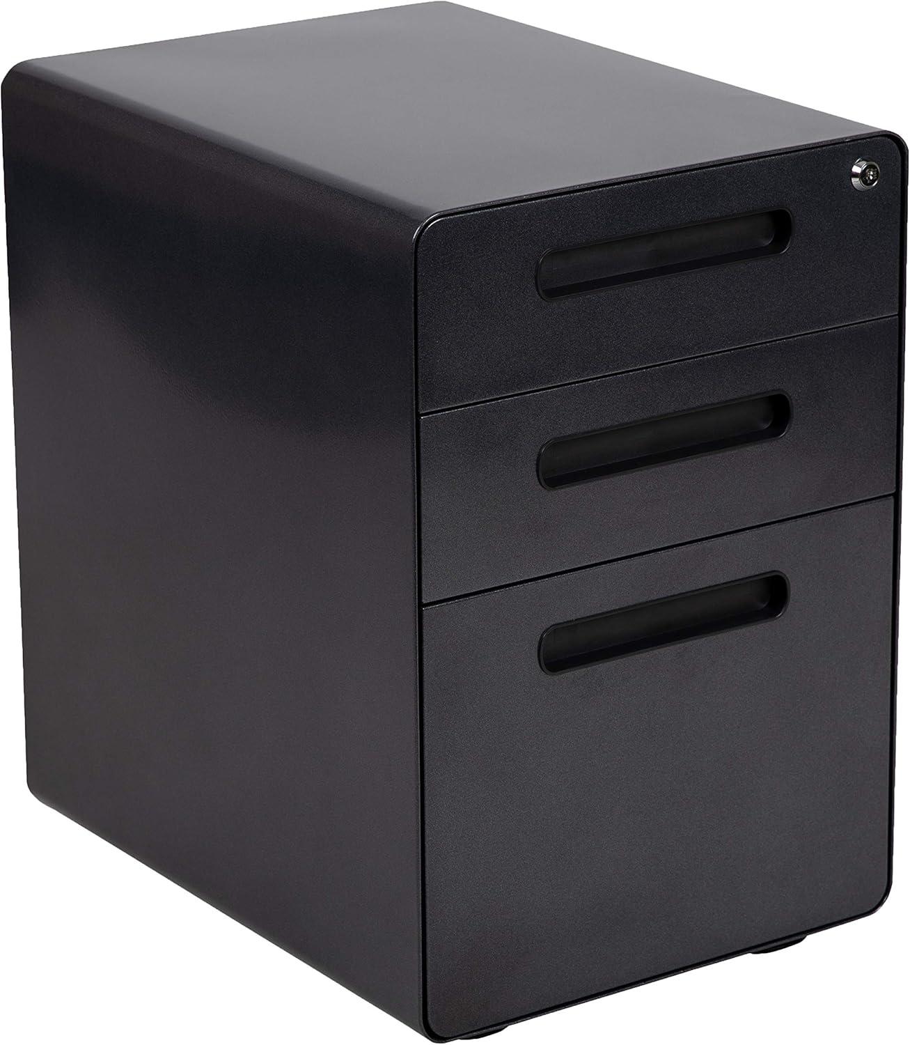 image:imageFlash Furniture Work From Home Kit Adjustable Computer Desk Ergonomic Mesh Office Chair and Locking Mobile Filing Cabinet with Inset HandlesBlack
