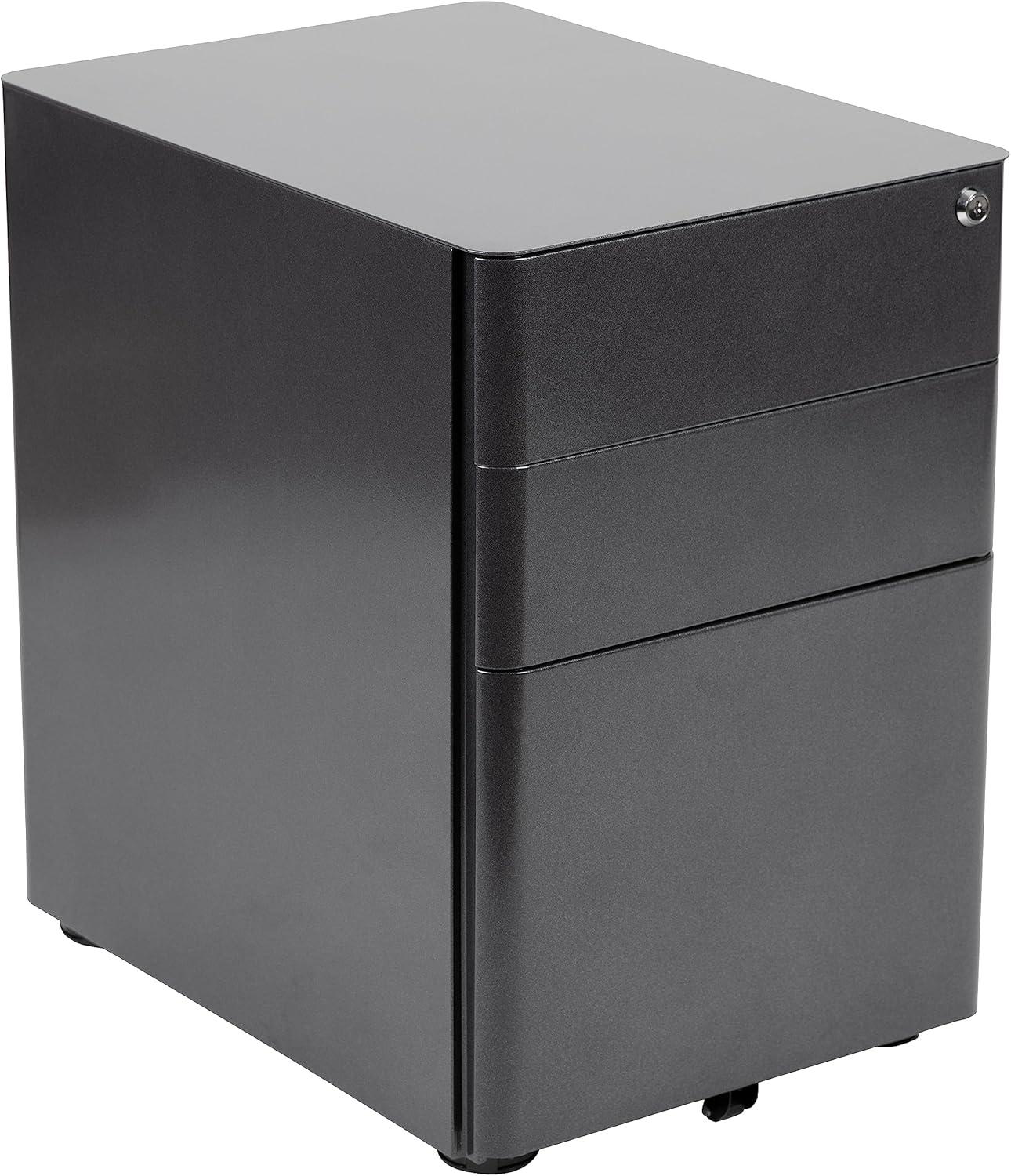 image:imageFlash Furniture Work From Home Kit Adjustable Computer Desk Ergonomic Mesh Office Chair and Locking Mobile Filing Cabinet with Inset HandlesBlack