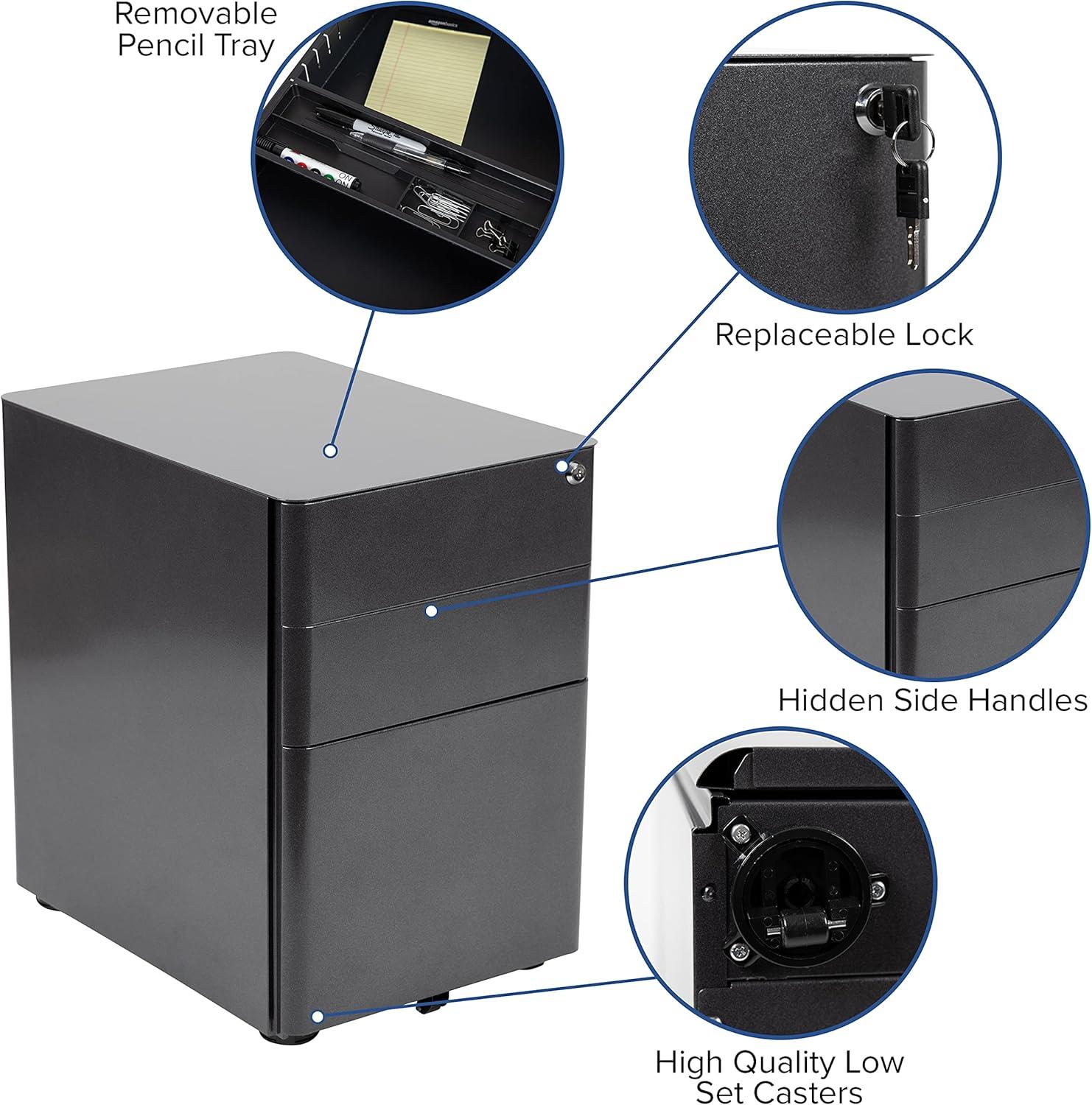 image:imageFlash Furniture Work From Home Kit Adjustable Computer Desk Ergonomic Mesh Office Chair and Locking Mobile Filing Cabinet with Inset HandlesBlack