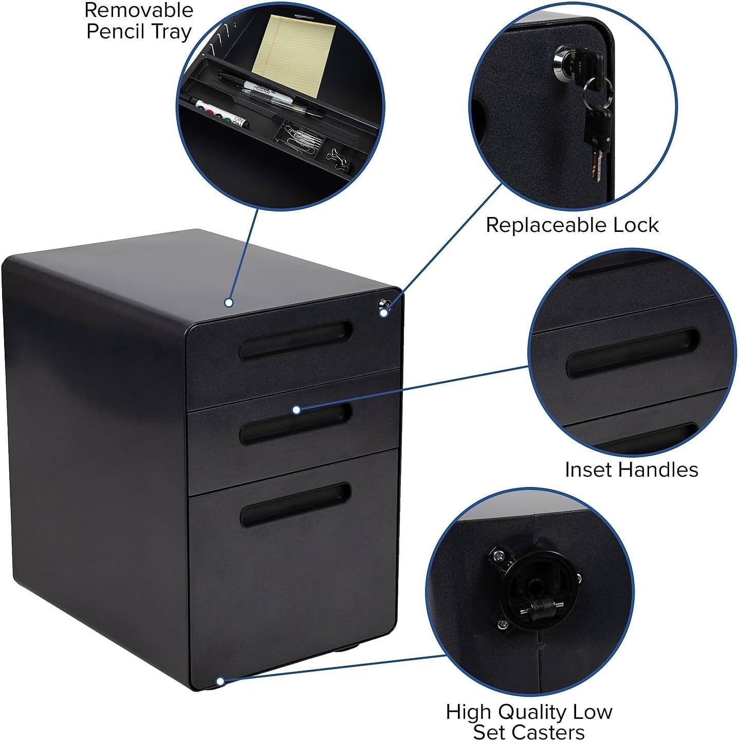image:imageFlash Furniture Work From Home Kit Adjustable Computer Desk Ergonomic Mesh Office Chair and Locking Mobile Filing Cabinet with Inset HandlesBlack