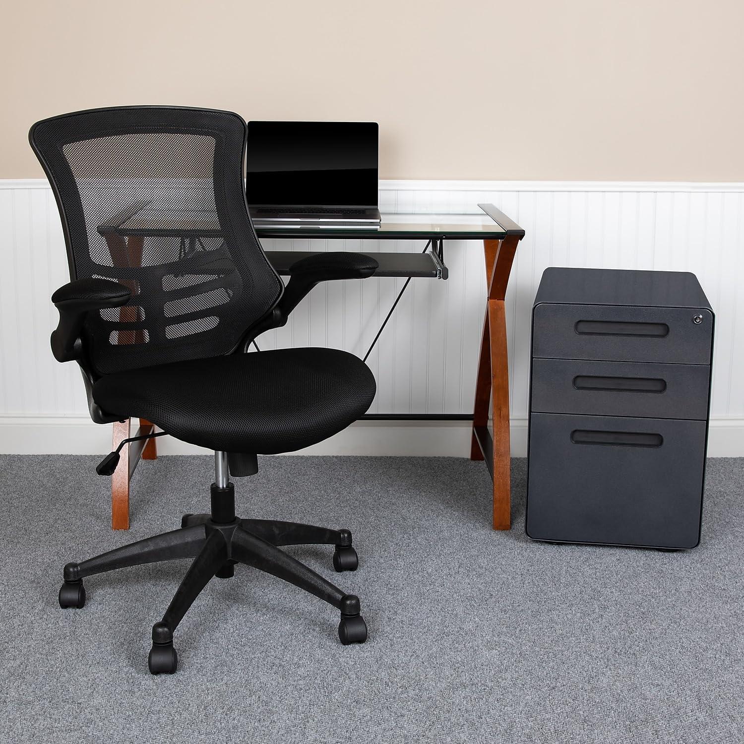 image:imageFlash Furniture Work From Home Kit Adjustable Computer Desk Ergonomic Mesh Office Chair and Locking Mobile Filing Cabinet with Inset HandlesBlack