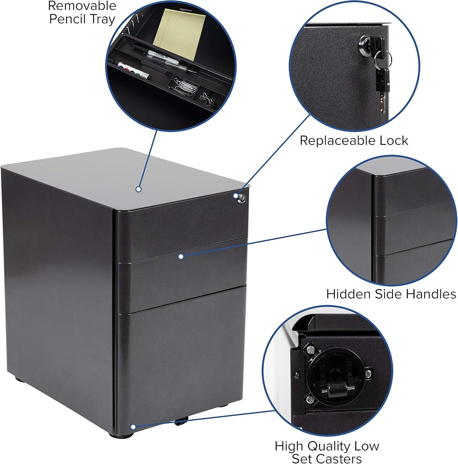 image:imageFlash Furniture Work From Home Kit Adjustable Computer Desk Ergonomic Mesh Office Chair and Locking Mobile Filing Cabinet with Inset HandlesBlack