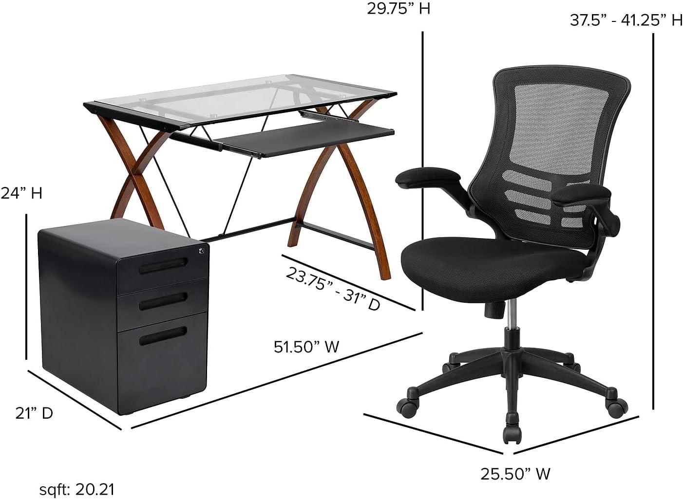 image:imageFlash Furniture Work From Home Kit Adjustable Computer Desk Ergonomic Mesh Office Chair and Locking Mobile Filing Cabinet with Inset HandlesBlack