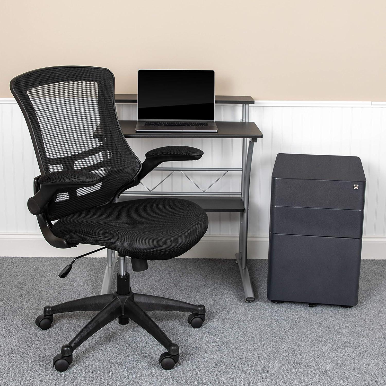 image:imageFlash Furniture Work From Home Kit Adjustable Computer Desk Ergonomic Mesh Office Chair and Locking Mobile Filing Cabinet with Inset HandlesBlack