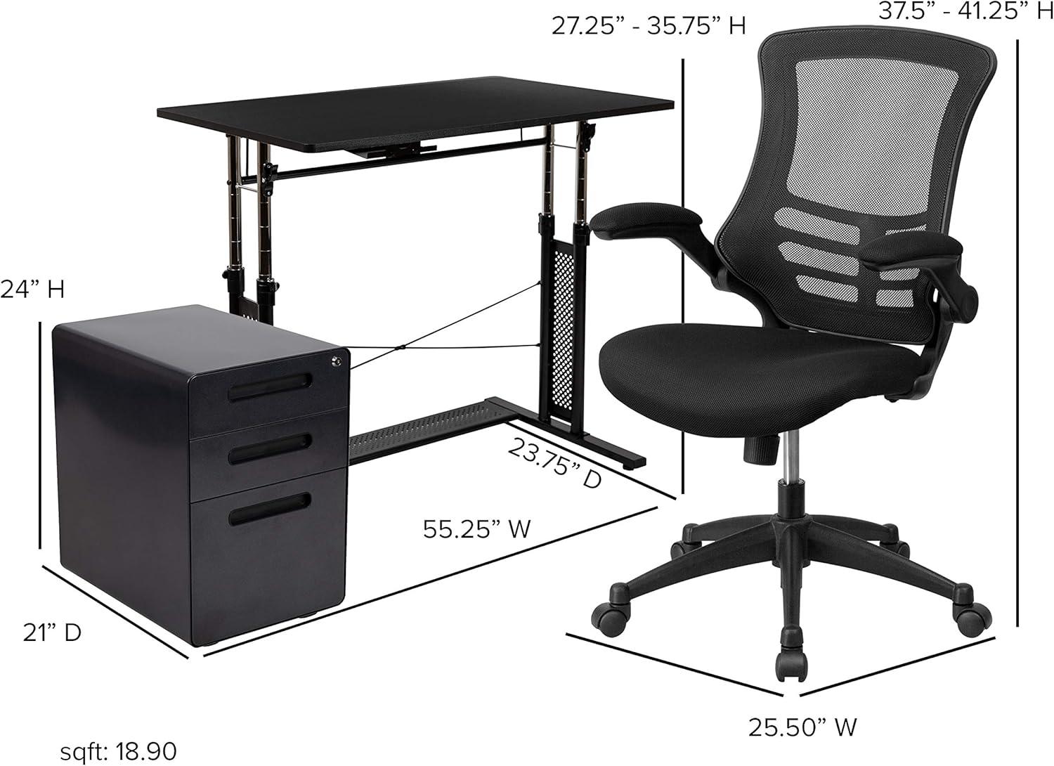 image:imageFlash Furniture Work From Home Kit Adjustable Computer Desk Ergonomic Mesh Office Chair and Locking Mobile Filing Cabinet with Inset HandlesBlack