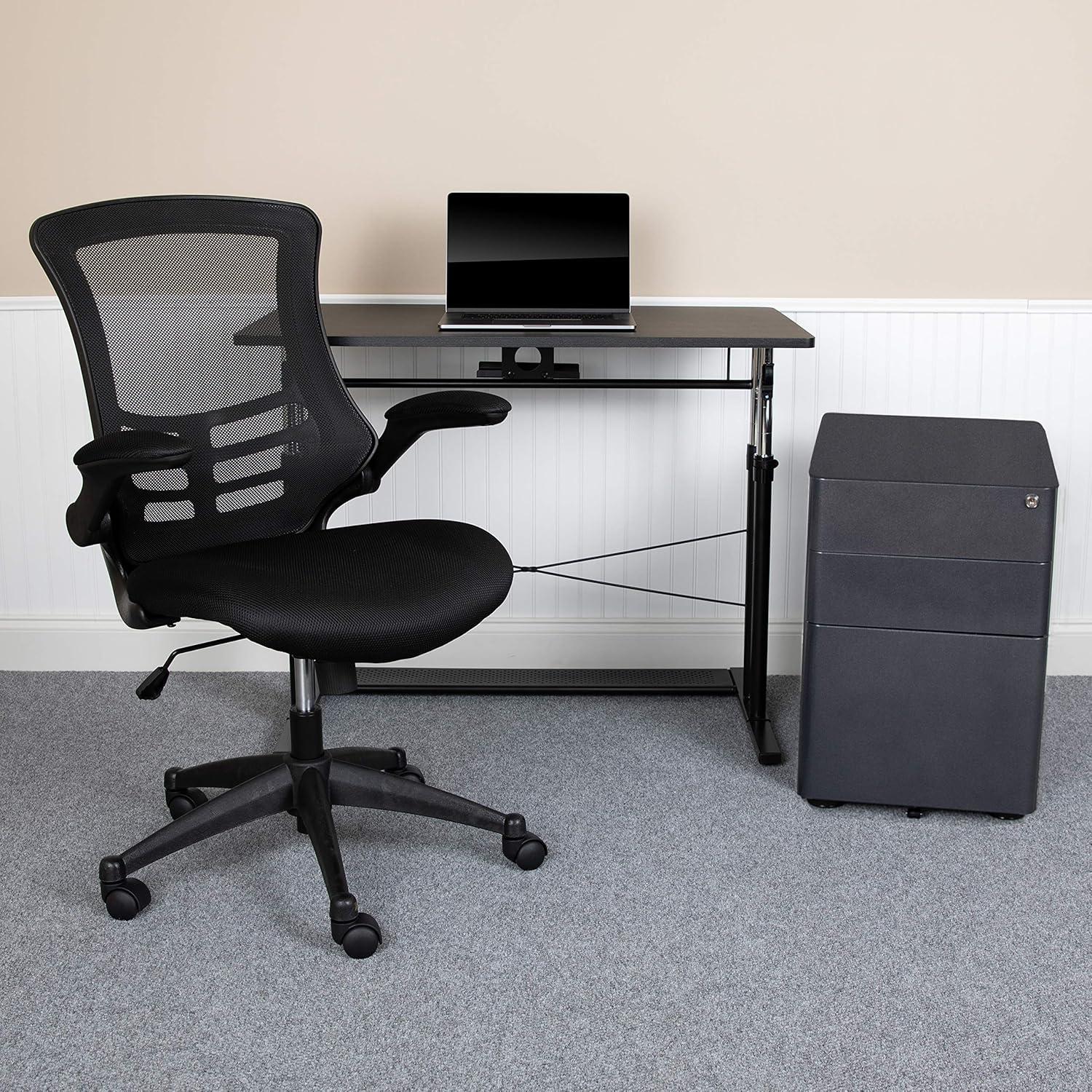 image:imageFlash Furniture Work From Home Kit Adjustable Computer Desk Ergonomic Mesh Office Chair and Locking Mobile Filing Cabinet with Inset HandlesBlack
