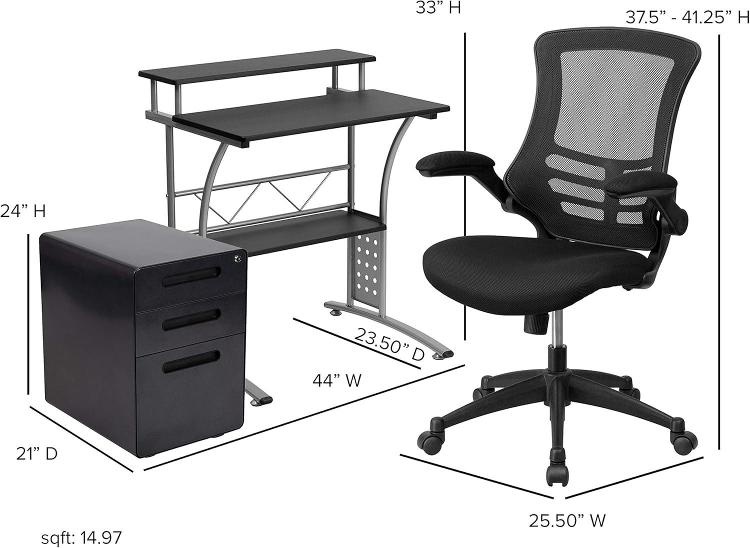 image:imageFlash Furniture Work From Home Kit Adjustable Computer Desk Ergonomic Mesh Office Chair and Locking Mobile Filing Cabinet with Inset HandlesBlack