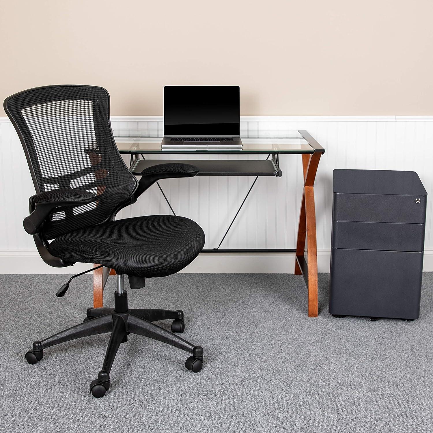 image:imageFlash Furniture Work From Home Kit Adjustable Computer Desk Ergonomic Mesh Office Chair and Locking Mobile Filing Cabinet with Inset HandlesBlack