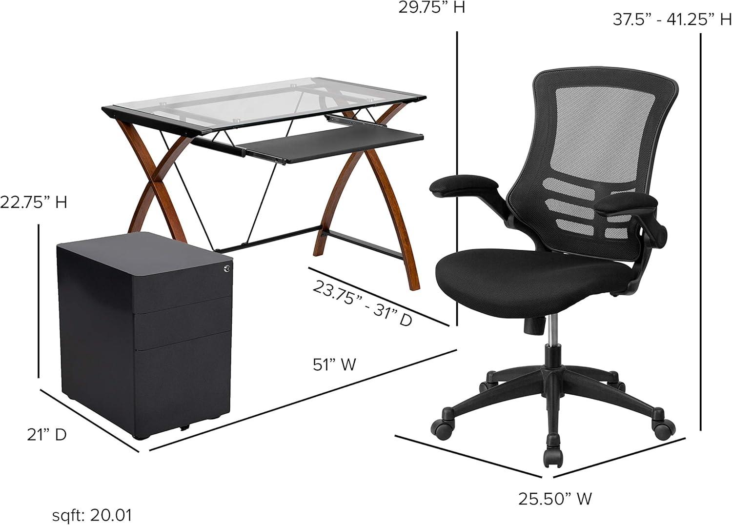 image:imageFlash Furniture Work From Home Kit Adjustable Computer Desk Ergonomic Mesh Office Chair and Locking Mobile Filing Cabinet with Inset HandlesBlack