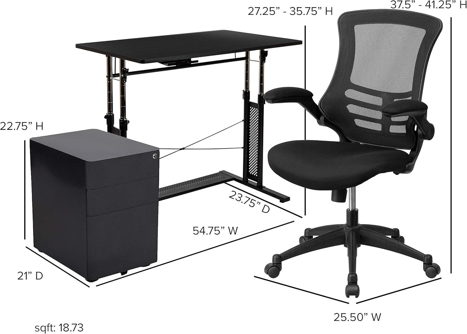 image:imageFlash Furniture Work From Home Kit Adjustable Computer Desk Ergonomic Mesh Office Chair and Locking Mobile Filing Cabinet with Inset HandlesBlack