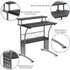 Flash Furniture Work From Home Kit – Adjustable Computer Desk, Ergonomic Mesh Office Chair and Locking Mobile Filing Cabinet with Inset Handles(Black Leathersoft)