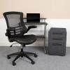 Flash Furniture Work From Home Kit – Adjustable Computer Desk, Ergonomic Mesh Office Chair and Locking Mobile Filing Cabinet with Inset Handles(Black Leathersoft)