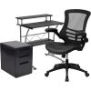 Flash Furniture Work From Home Kit – Adjustable Computer Desk, Ergonomic Mesh Office Chair and Locking Mobile Filing Cabinet with Inset Handles(Black Leathersoft)