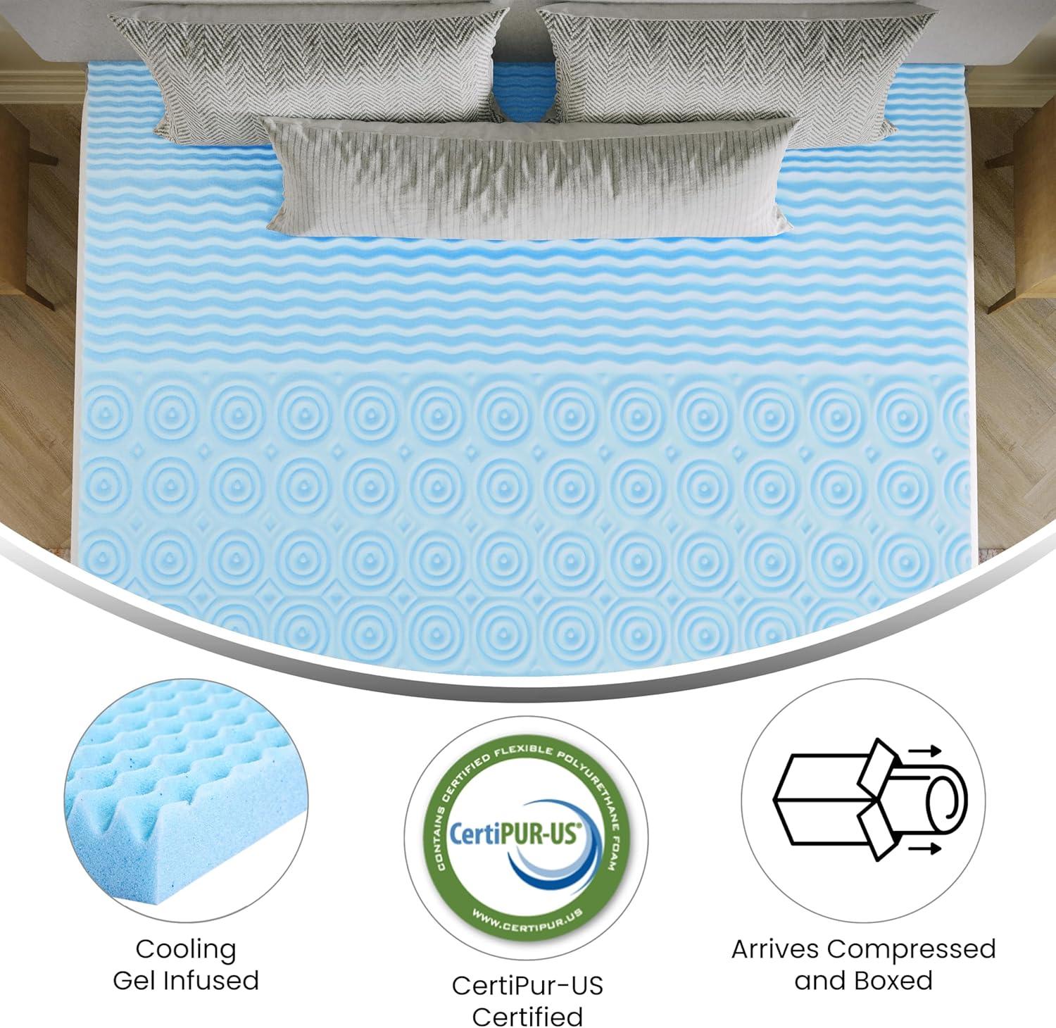 image:imageFlash Furniture Capri Comfortable Sleep MemoryFoam Topper Lavender Infused Mattress Topper Ventilated Design CertiPURUS Certified Foam 3 King PurpleBlue