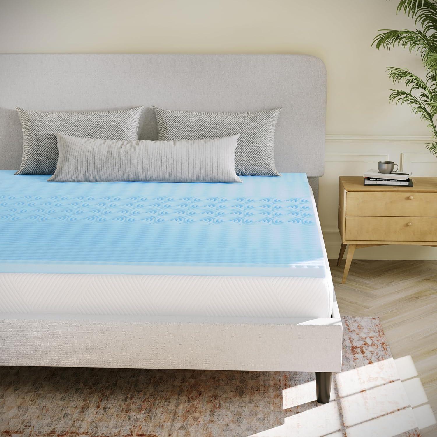 image:imageFlash Furniture Capri Comfortable Sleep MemoryFoam Topper Lavender Infused Mattress Topper Ventilated Design CertiPURUS Certified Foam 3 King PurpleGreen