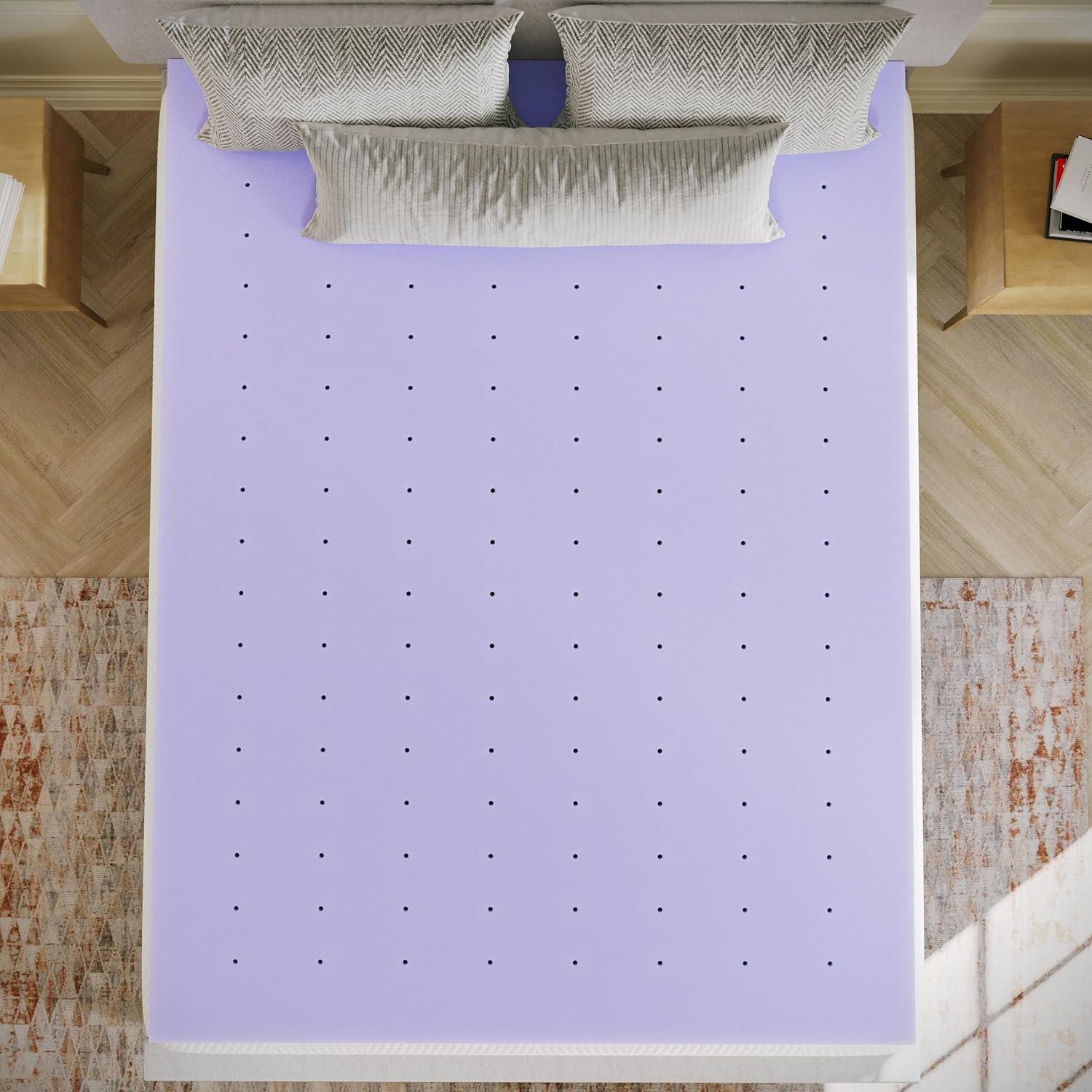 image:imageFlash Furniture Capri Comfortable Sleep MemoryFoam Topper Lavender Infused Mattress Topper Ventilated Design CertiPURUS Certified Foam 3 King PurplePurple