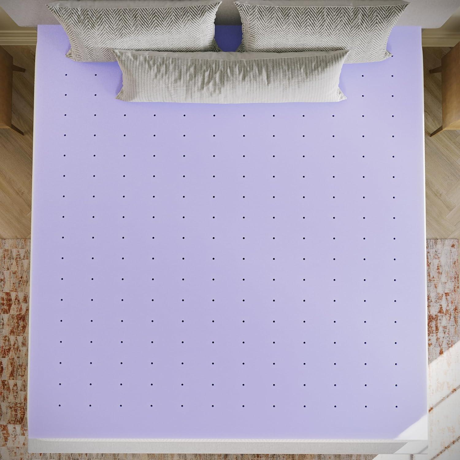 image:imageFlash Furniture Capri Comfortable Sleep MemoryFoam Topper Lavender Infused Mattress Topper Ventilated Design CertiPURUS Certified Foam 3 King PurplePurple