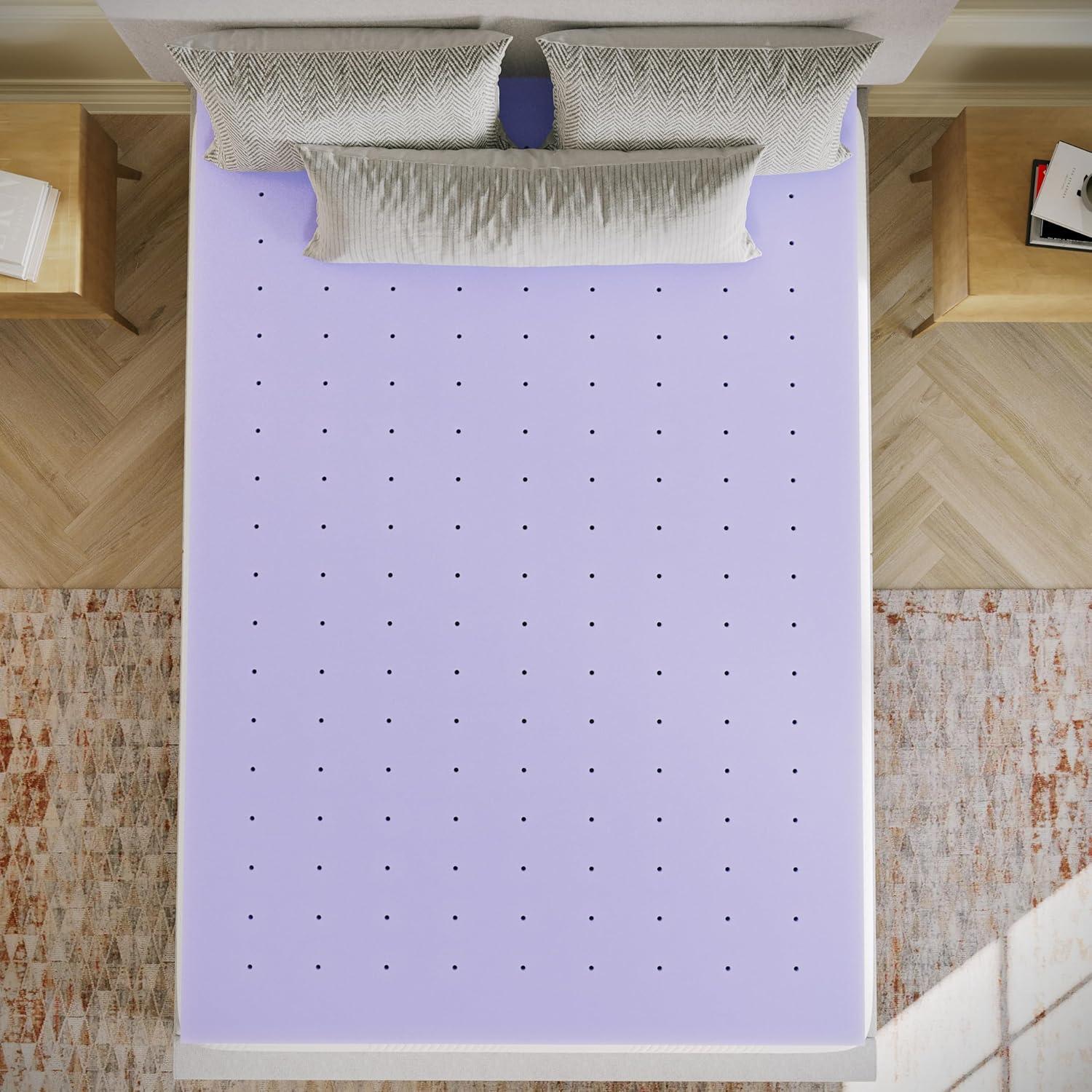 image:imageFlash Furniture Capri Comfortable Sleep MemoryFoam Topper Lavender Infused Mattress Topper Ventilated Design CertiPURUS Certified Foam 3 King PurplePurple