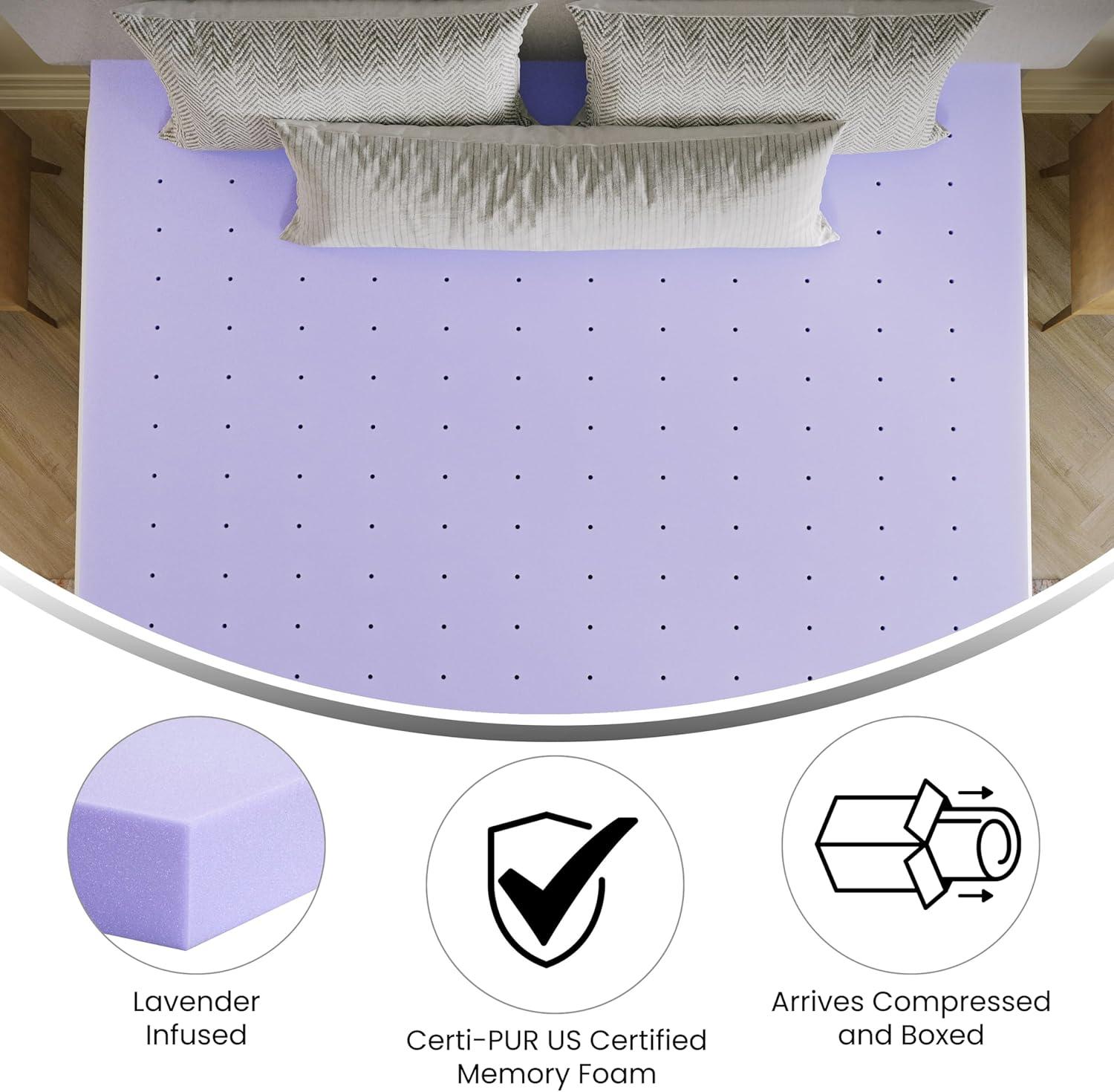 image:imageFlash Furniture Capri Comfortable Sleep MemoryFoam Topper Lavender Infused Mattress Topper Ventilated Design CertiPURUS Certified Foam 3 King PurplePurple