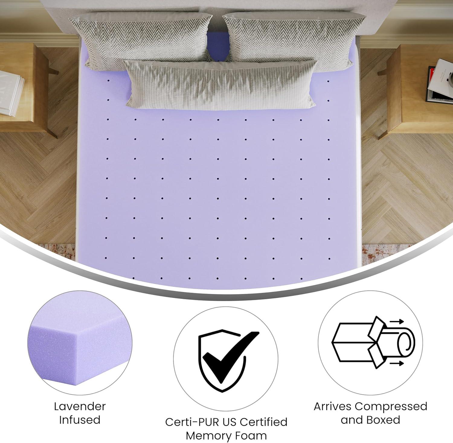 image:imageFlash Furniture Capri Comfortable Sleep MemoryFoam Topper Lavender Infused Mattress Topper Ventilated Design CertiPURUS Certified Foam 3 King PurplePurple