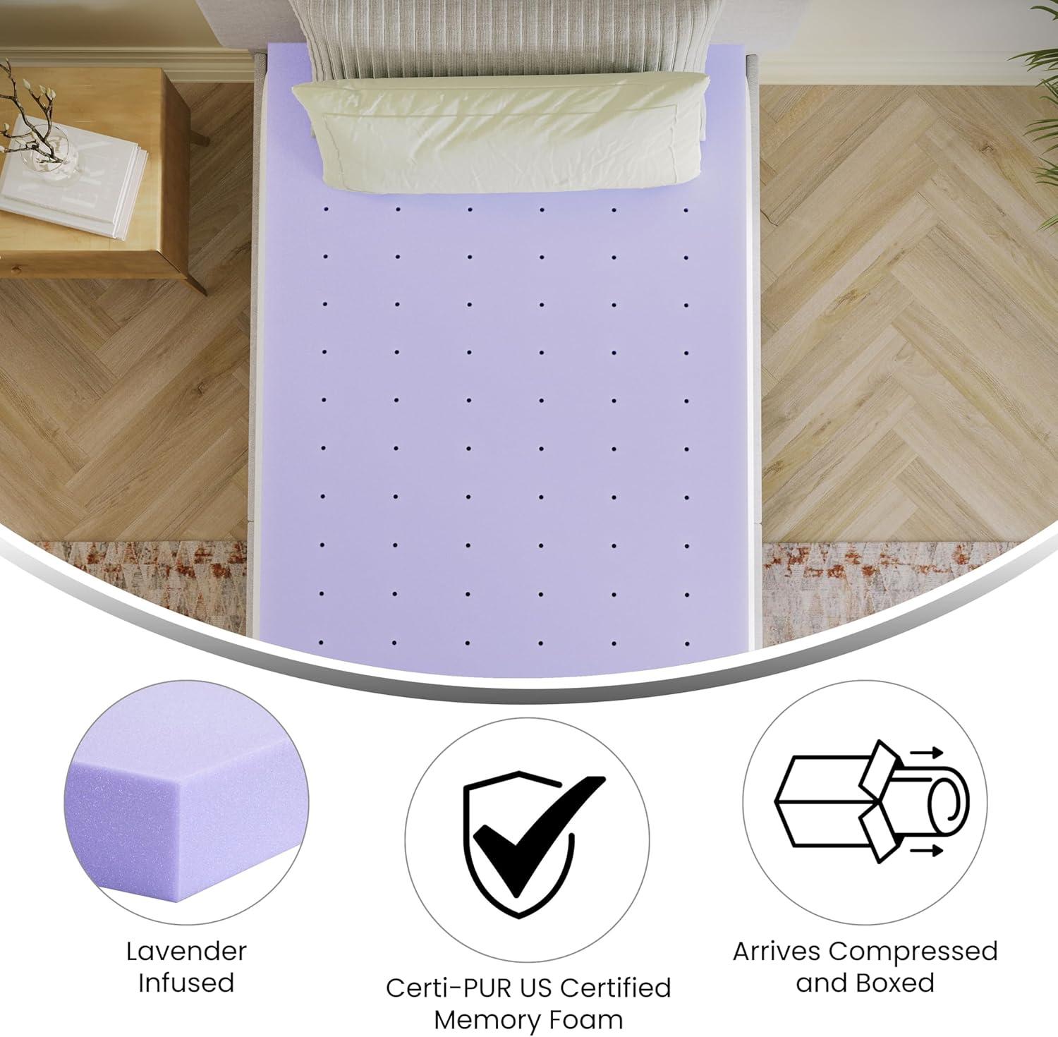 image:imageFlash Furniture Capri Comfortable Sleep MemoryFoam Topper Lavender Infused Mattress Topper Ventilated Design CertiPURUS Certified Foam 3 King PurplePurple