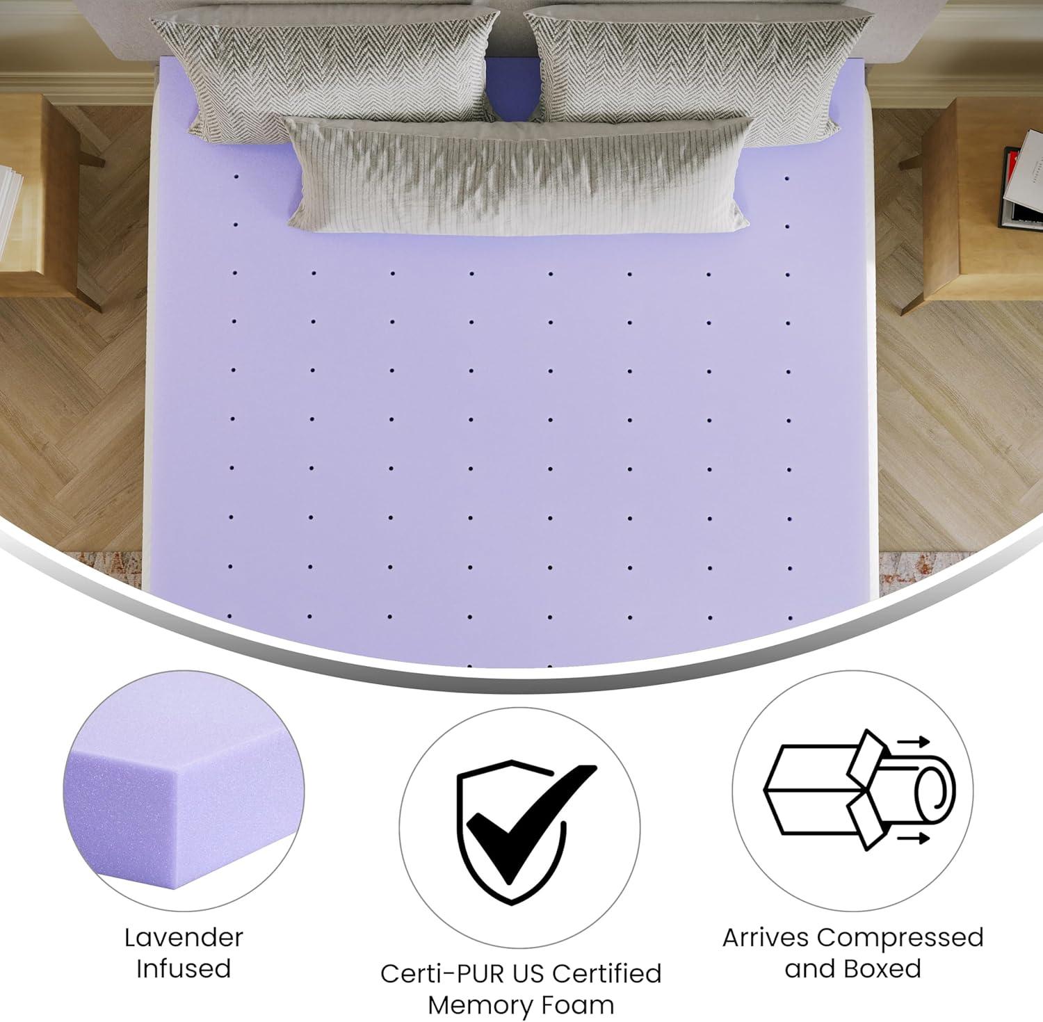 image:imageFlash Furniture Capri Comfortable Sleep MemoryFoam Topper Lavender Infused Mattress Topper Ventilated Design CertiPURUS Certified Foam 3 King PurplePurple