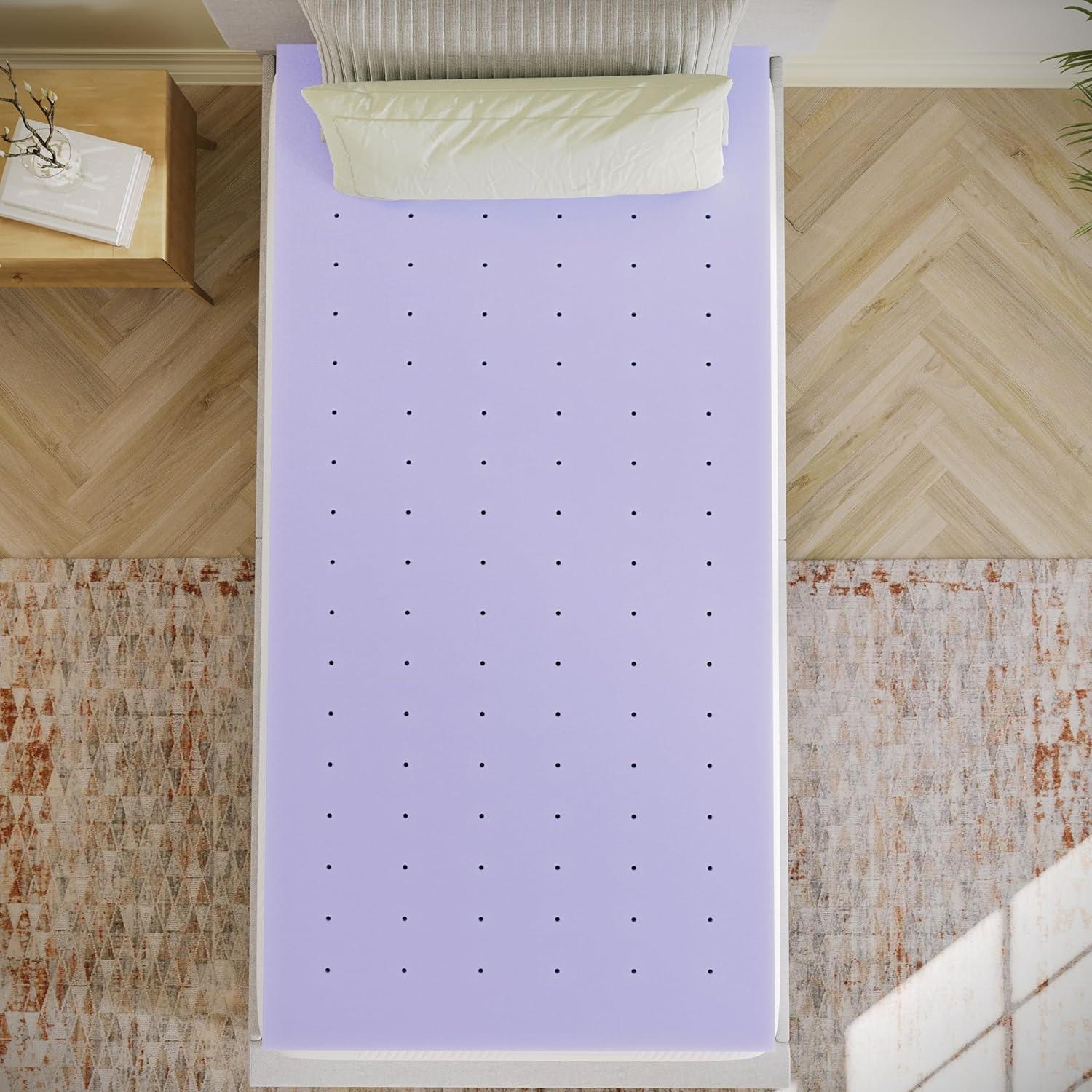 image:imageFlash Furniture Capri Comfortable Sleep MemoryFoam Topper Lavender Infused Mattress Topper Ventilated Design CertiPURUS Certified Foam 3 King PurplePurple