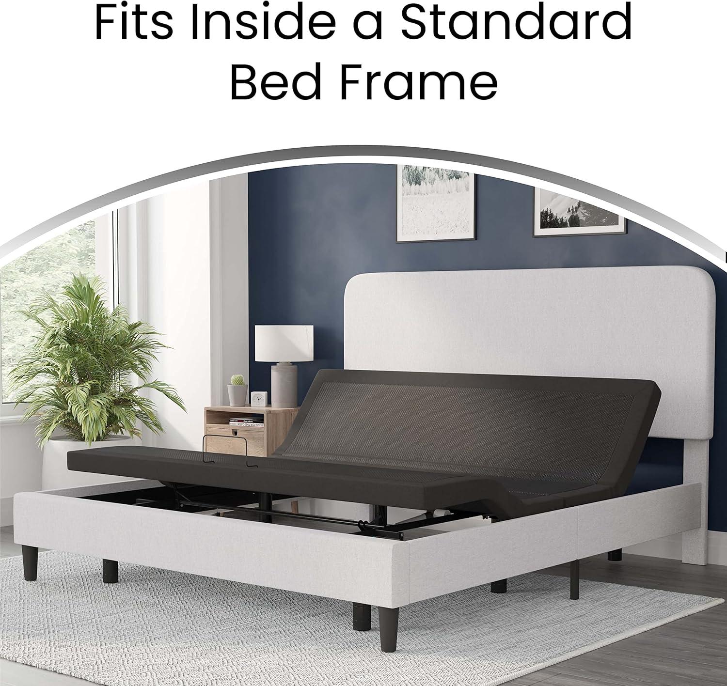 image:imageFlash Furniture Selene Adjustable Bed BaseBlack AntiSkid UpholsteryHeight Adjustable LegsProgrammable Wireless RemoteIndependent HeadFoot InclineTwin XLFull