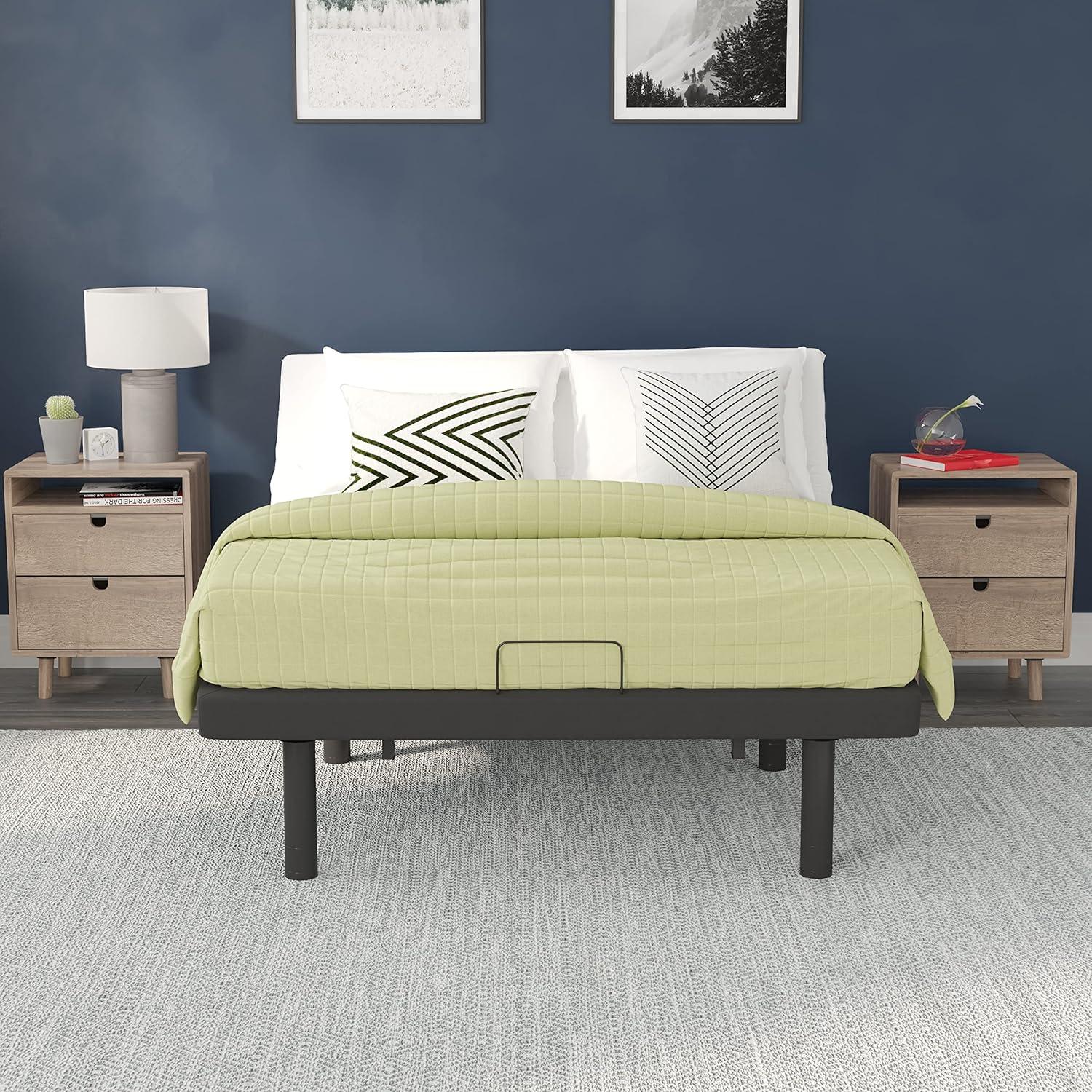 image:imageFlash Furniture Selene Adjustable Bed BaseBlack AntiSkid UpholsteryHeight Adjustable LegsProgrammable Wireless RemoteIndependent HeadFoot InclineTwin XLFull