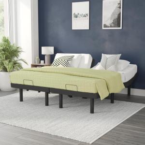 Flash Furniture Selene Adjustable Bed Base-Black Anti-Skid Upholstery-Height Adjustable Legs-Programmable Wireless Remote-Independent Head/Foot Incline-Twin XL(Twin XL)
