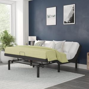 Flash Furniture Selene Adjustable Bed Base-Black Anti-Skid Upholstery-Height Adjustable Legs-Programmable Wireless Remote-Independent Head/Foot Incline-Twin XL(King)